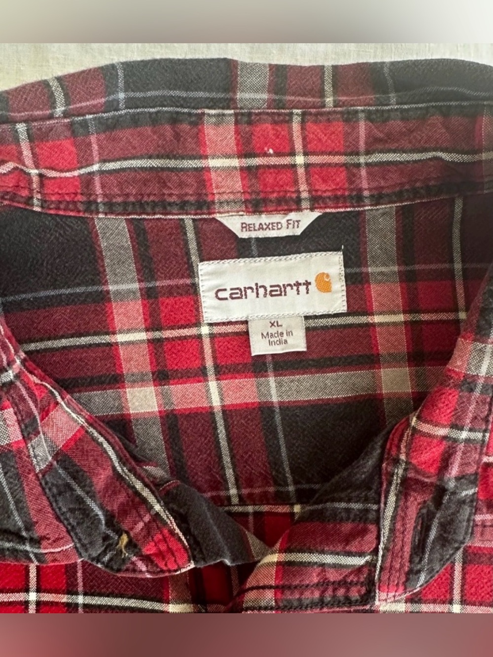 Carhartt Men’s Red Plaid Flannel Shirt | Relaxed Fit | XL